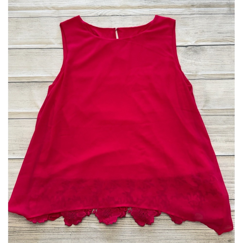 Calvin Klein Tank Top Womens L Pink Cotton Lace Trim Sleeveless Asymmetrical